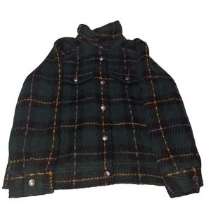 NWT CJ Banks Coat Plaid Green Black Woman 14W Faux Pockets
